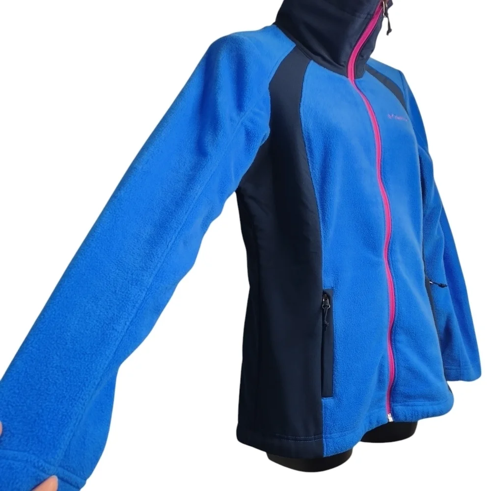 Columbia Women's Blue Black Full Zip Polar Fleece Jacket Side Panels Size Small - Picture 7 of 10